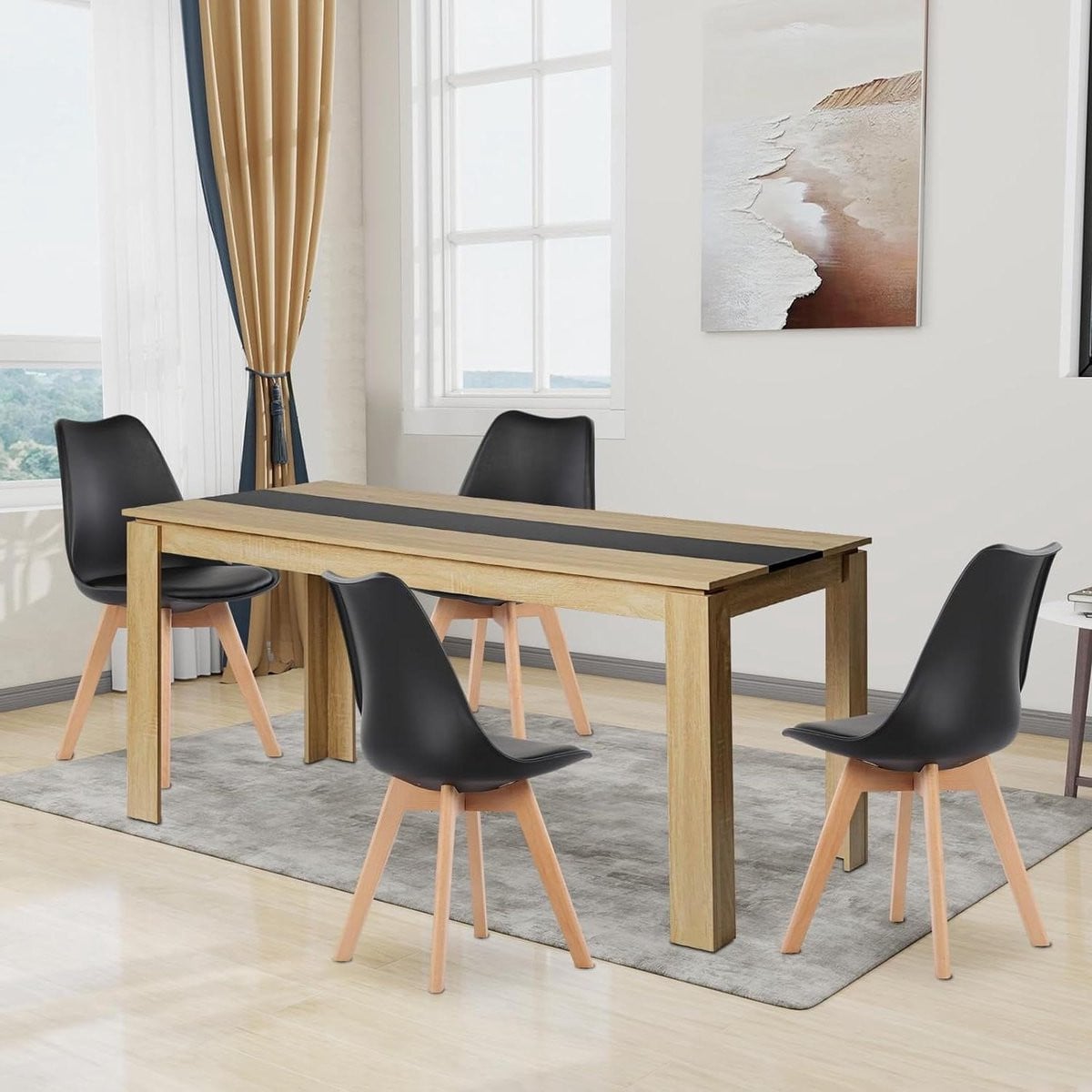 Eetkamergroep met eettafel en stoelen, krasbestendig oppervlak, Eiken zwart, 160 cm