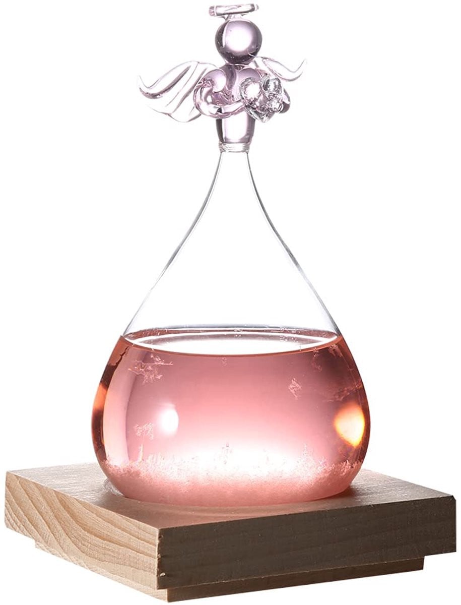 Weerglas Fles Weersvoorspeller met Engel Design - Roze - Hoogte: 21 cm