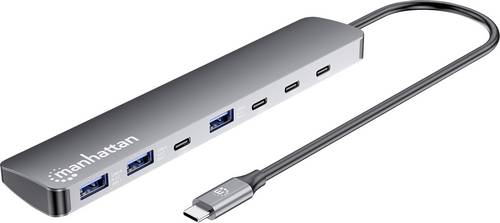 Manhattan 181167 USB-Hub 4+3 Port USB-C, USB-A USB 3.2 Gen2 10 GBit/s mit USB-C Stecker, mit Aluminiumgehäuse Space Grau 7-Port