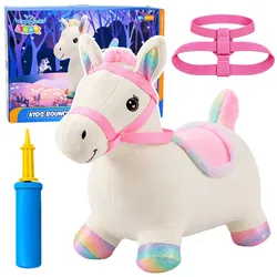 Plüsch-Hüpfpferd zum Aufblasen für Kinder, weiß, 60 cm