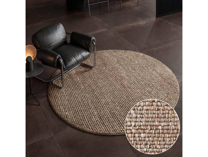 Teppich VILLEROY & BOCH Woll-Optik Teppich Wilma , beige (beige multifarben), H:8mm Ø:200cm, Baumwolle, Polyester, Teppiche, Teppich, Handgemacht, Woll-Optik, Weich, Meliert, Wohnzimmer, Schlafzimmer