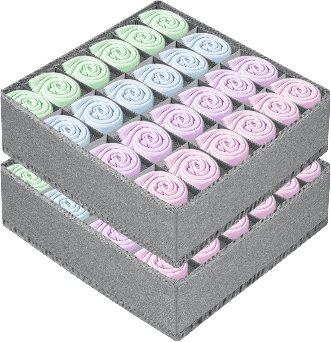 Flintronic 2 stuks opbergdozen met 24 cellen, opvouwbare lade-organizer en ladeverdelers in grijs textiel