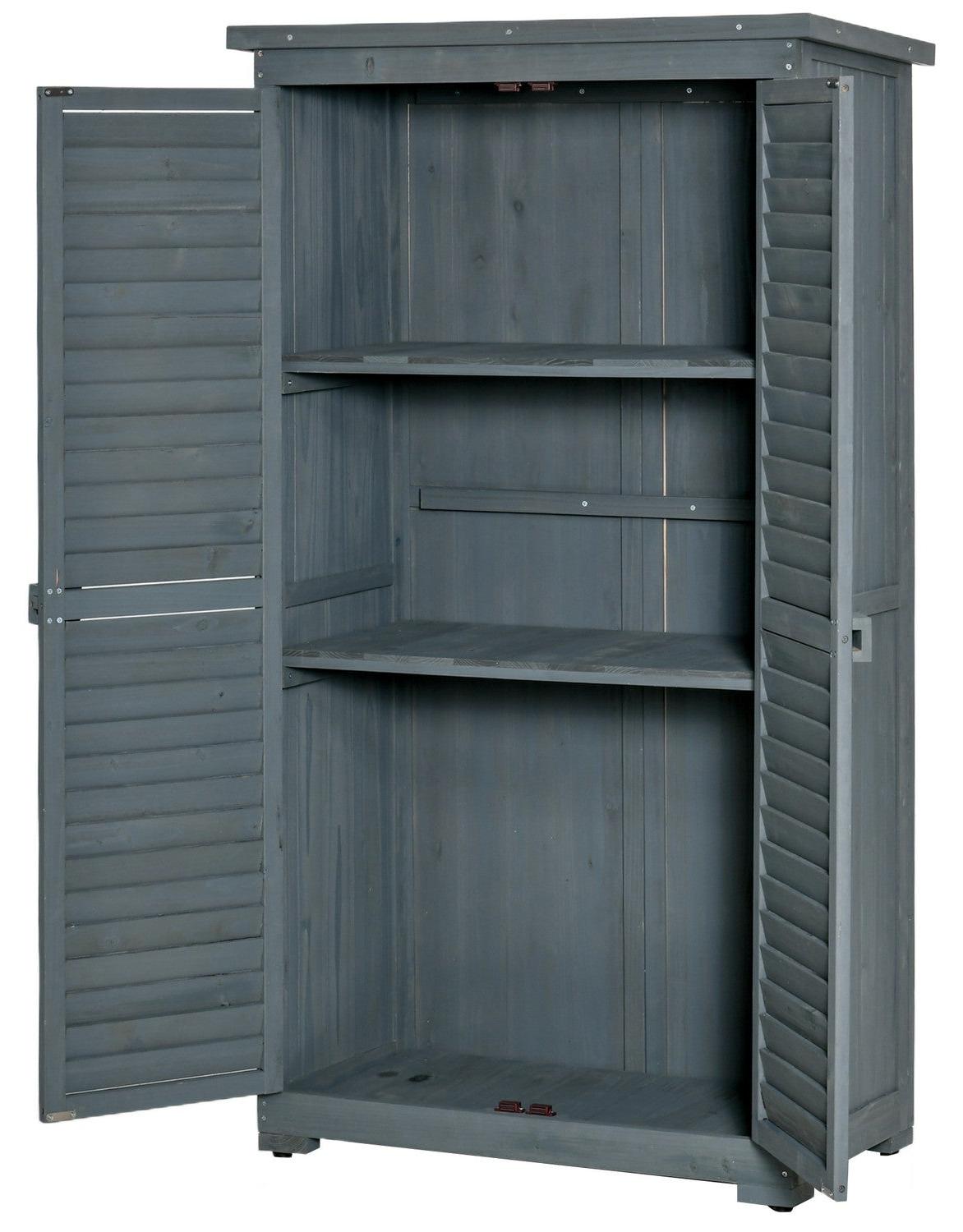 Gartenschrank Holz Gerätehaus Mit Pultdach, Bitumenpappe, Lamellentüren, Grau, 87X46,5X160Cm