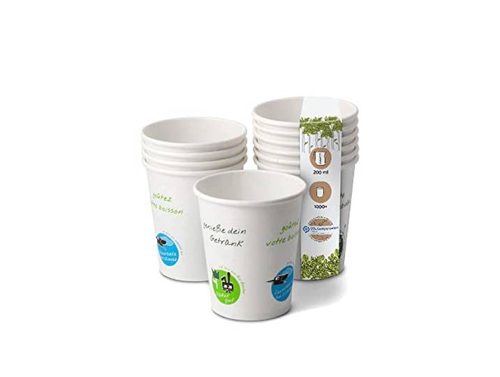 BIOZOYG 1000 Stück Kaffeebecher 200ml/8oz Ø80mm weiß mit bunten Umwelticons Plastikfreier Pappbecher mit bunten Umwelt-Icons bedruckt, biologisch abbaubar & recycelbar, nachhaltig