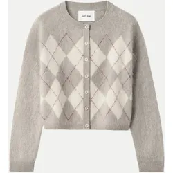 Kaschmir-Strickjacke mit Argyle-Muster Grau M
