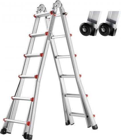 VEVOR Telescopische Aluminium Ladder met A-Frame, Zilver, 6230 mm, Draagvermogen 150 kg