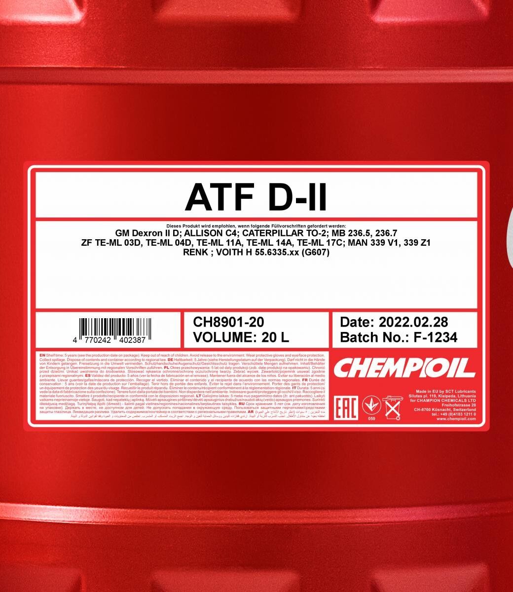 CHEMPIOIL CH8901-20 Automatic transmission fluid