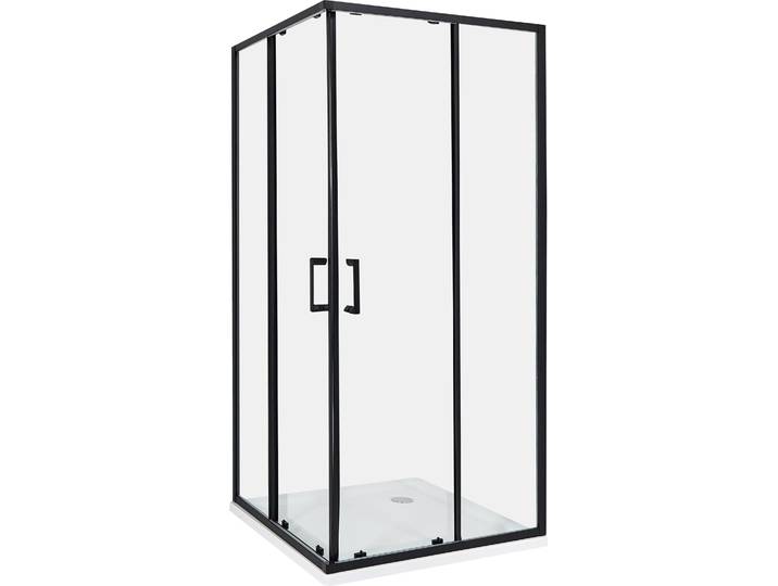 BELIANI Duschkabine Schwarz aus Sicherheitsglas Aluminium Rahmen Eckeinstieg mit Magnetschloss Doppelte Schiebetüren 90x90x185cm Modernes Design