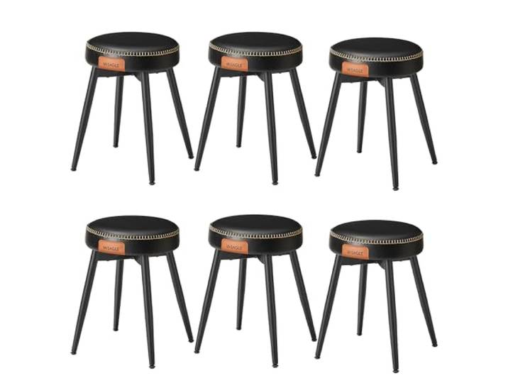 VASAGLE 6er Set Esszimmerstühle, Kunstleder, Tintenschwarz Schminktisch Stuhl, Dickes Polster, 48,2 cm Hoch, Esszimmermöbel für Küche, EKHO Kollektion