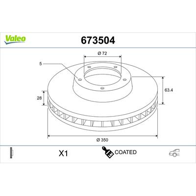 VALEO Bremsscheibe 673504 Hinterachse belüftet 350mm 28mm für JEEP