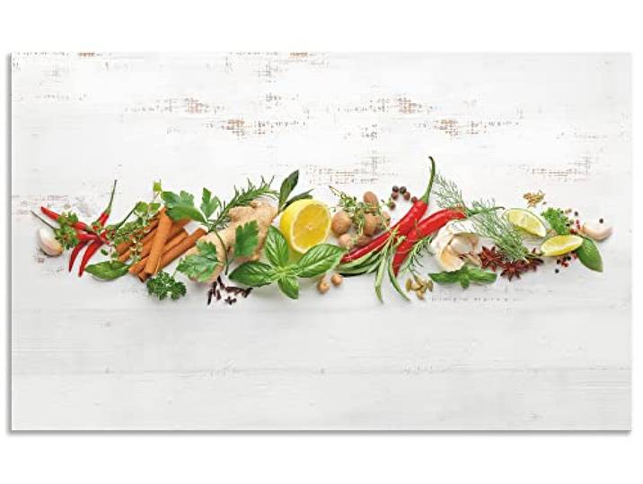 ARTland Spritzschutz Küchenrückwand aus Alu für Küche Herd Spüle Motiv 90x55 cm (BxH) Ernährung & Genuss Lebensmittel Gewürz Fotografie Weiß Kräuter und Gewürze U1RK