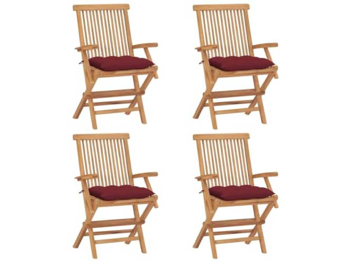 ZQQLVOO 4er Set Klappstühle aus Massivholz Teakholz mit weinroten Kissen Zusammenklappbar, witterungsbeständig, pflegeleichte Oberfläche, belastbar bis 110 kg, platzsparend