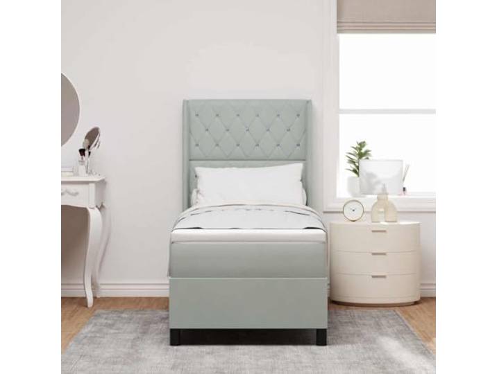 KTHLBRH Boxspringbett mit Matratze hellgrau 80x200 cm Samt Verstellbares Kopfteil, Taschenfedern, Holzgestell, freistehendes Design