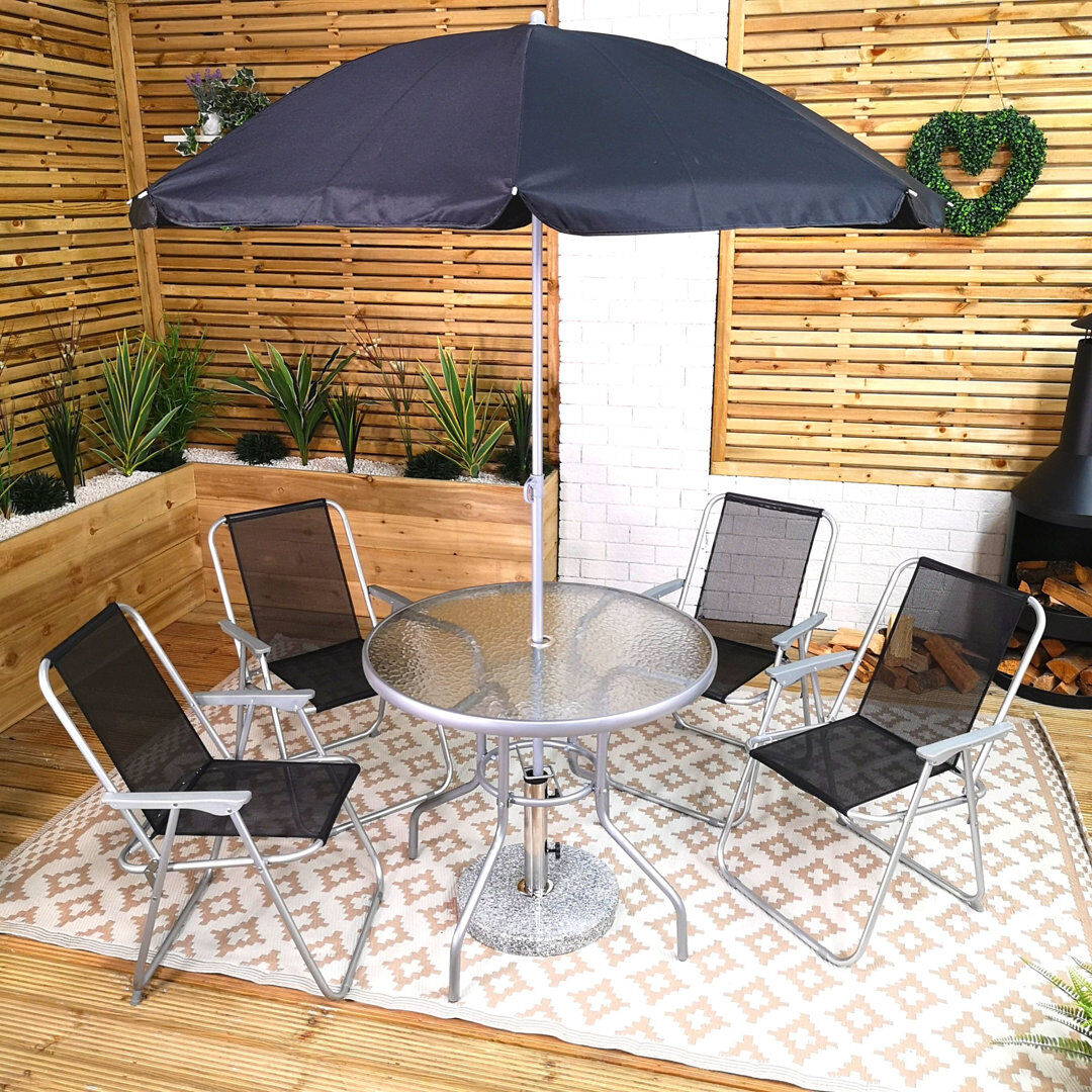 Dakota Fields Chabak 4 - Person Patio Dining Set with Round Table Gray 4