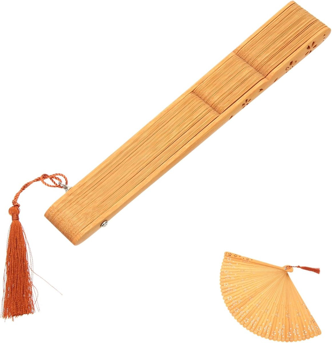Bruine bamboe handwaaier voor dans en decoratie - 30,5 x 18 cm
