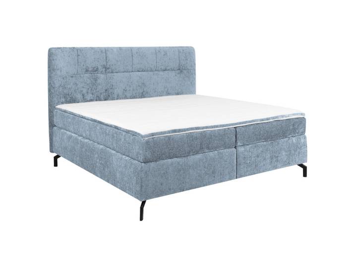 Boxspringbett, Hellblau, 160x200 cm, Textil, Topper Durchgehend, Modern