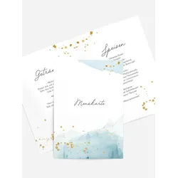 Menükarten Hochzeit selbst gestalten mit Spruch und Fotos im Onlinedesigner bei Meine-Kartenmanufaktur.de