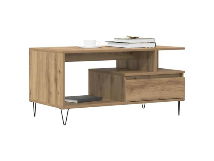 KTHLBRH Couchtisch Eiche Handwerk 90 x 49 x 45 cm Spanplatte und Metall, großer Stauraum, stabile Platte, einfache Reinigung, 60 kg Kapazität