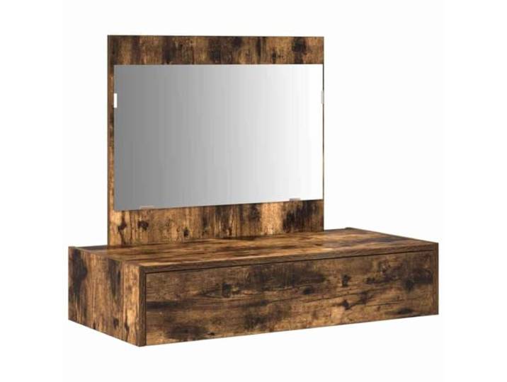 Xhnifbn Schminktisch Braun 83x40x70 cm mit Spiegel Holzwerkstoff Kompakter Kosmetiktisch für das Schlafzimmer mit integriertem Flachspiegel, 1 Schublade und matten Oberflächen in Braun.