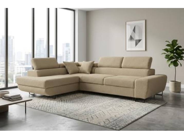 Family Meble Ecksofa Savio Angel mit Schlaffunktion und Bettkasten, Ecke Links – Hellbeige – 3