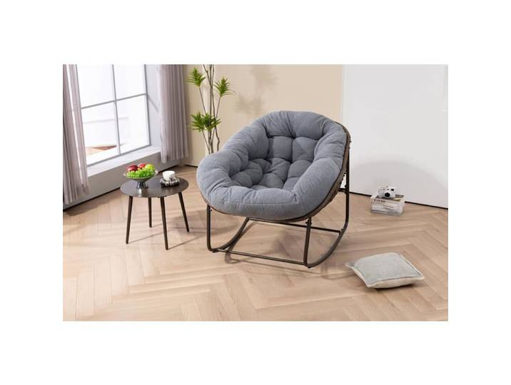 Fauteuil à Bascule en Rotin d'extérieur Fauteuil de Jardin Rocking Chair avec Coussin pour Véranda Salon Terrasse Jardin gris