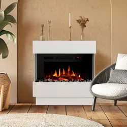 Noble Flame LIMA Standkamin [moderner Design Elektrokamin]: Weiß - mit weißen Acrylsteinen