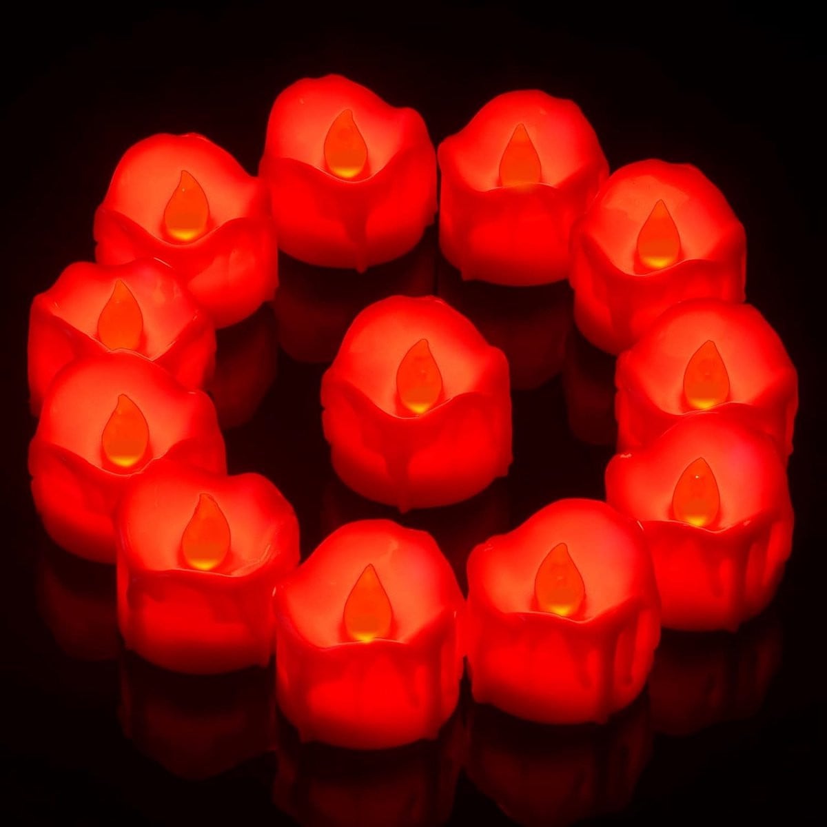 SnelShoppen 12-Pack Rode LED Theelichtjes met Timer en Flikkerend Effect