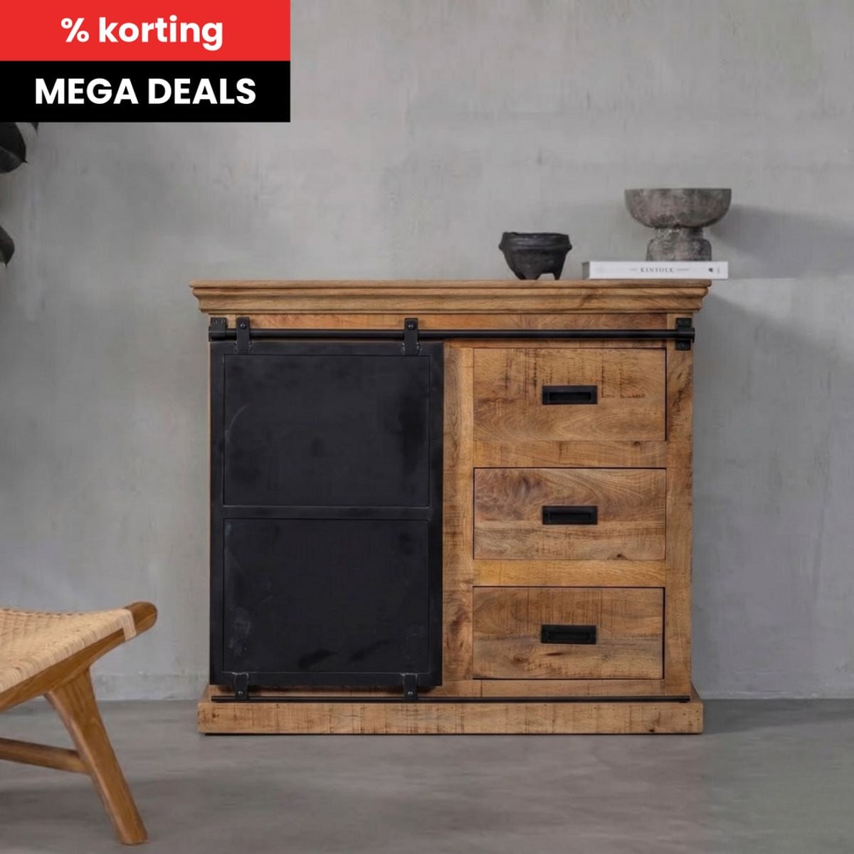 Mahom Newark Mangohouten Dressoir 100 cm Industrieel