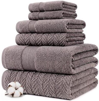 Modern Threads 6-Piece Zero Twist Jacquard Towel Set Otis - 100% Cotton, Bath, Hand & Washcloths - Textured Chevron Design