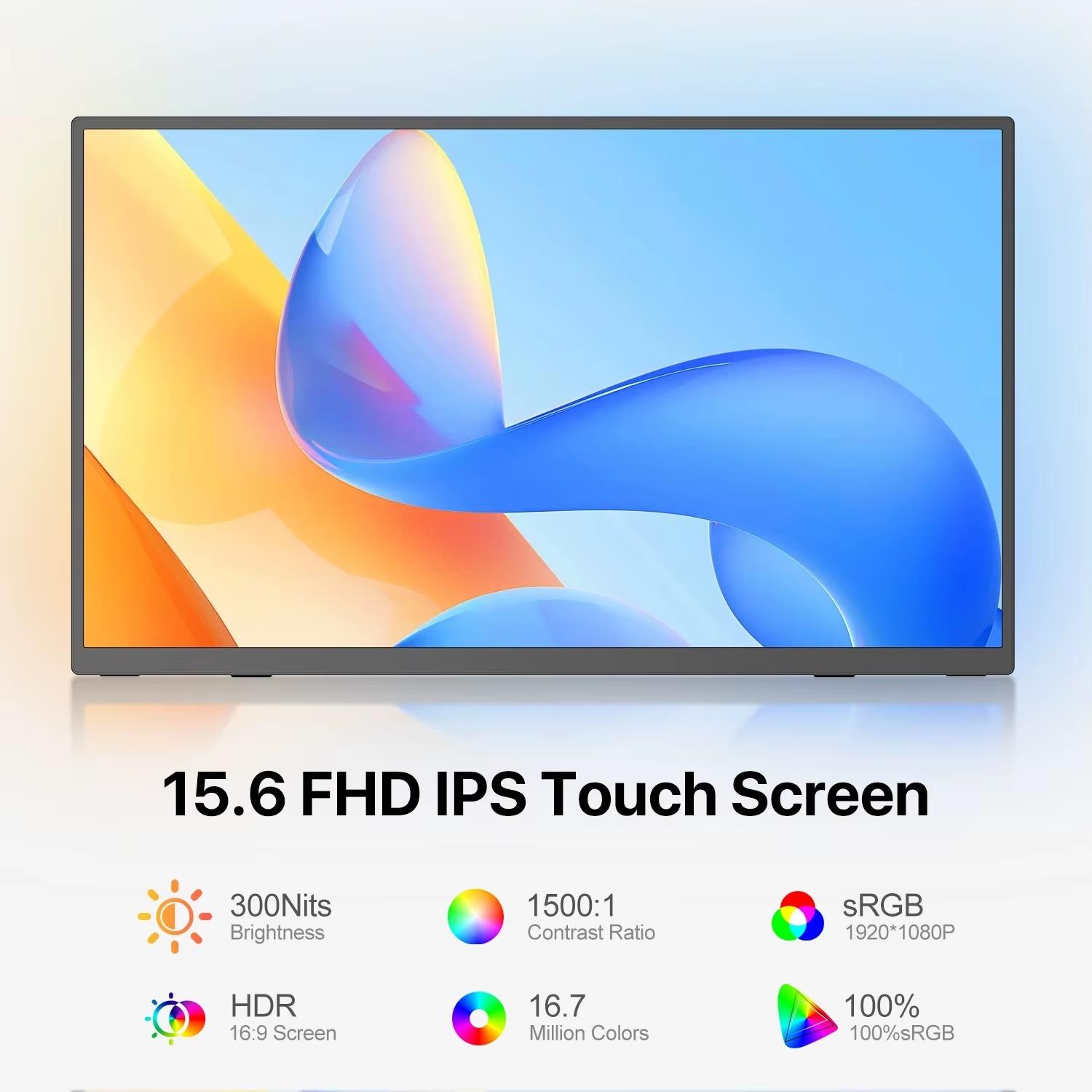 Tragbarer Monitor - 39,6-cm-IPS-Display - Full HD 1920 × 1080 - Touchscreen - HDR10 - HDMI/USB-C - Integrierte Lautsprecher