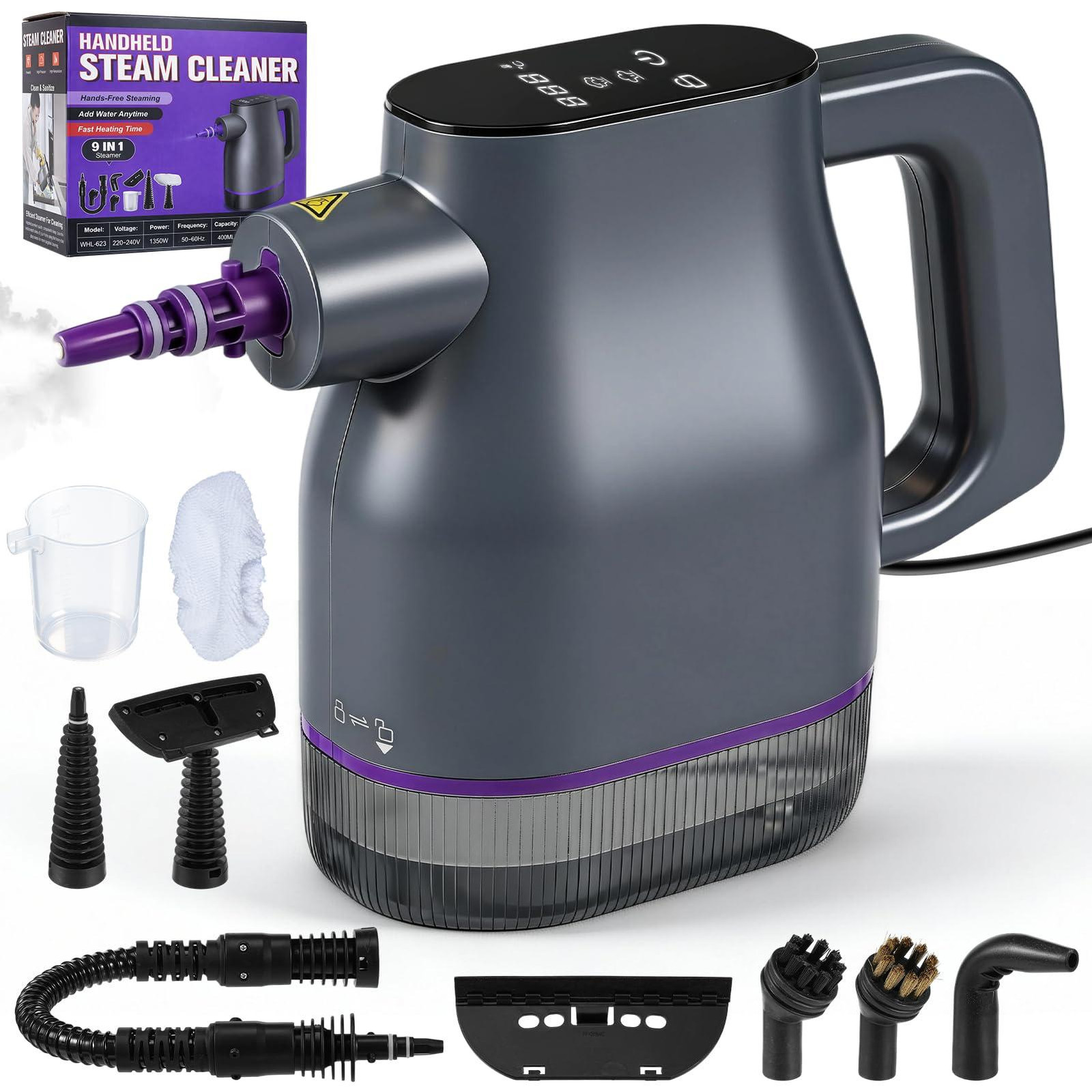 Dripio Stoomreiniger met 1350W, 400ml en 9 accessoires