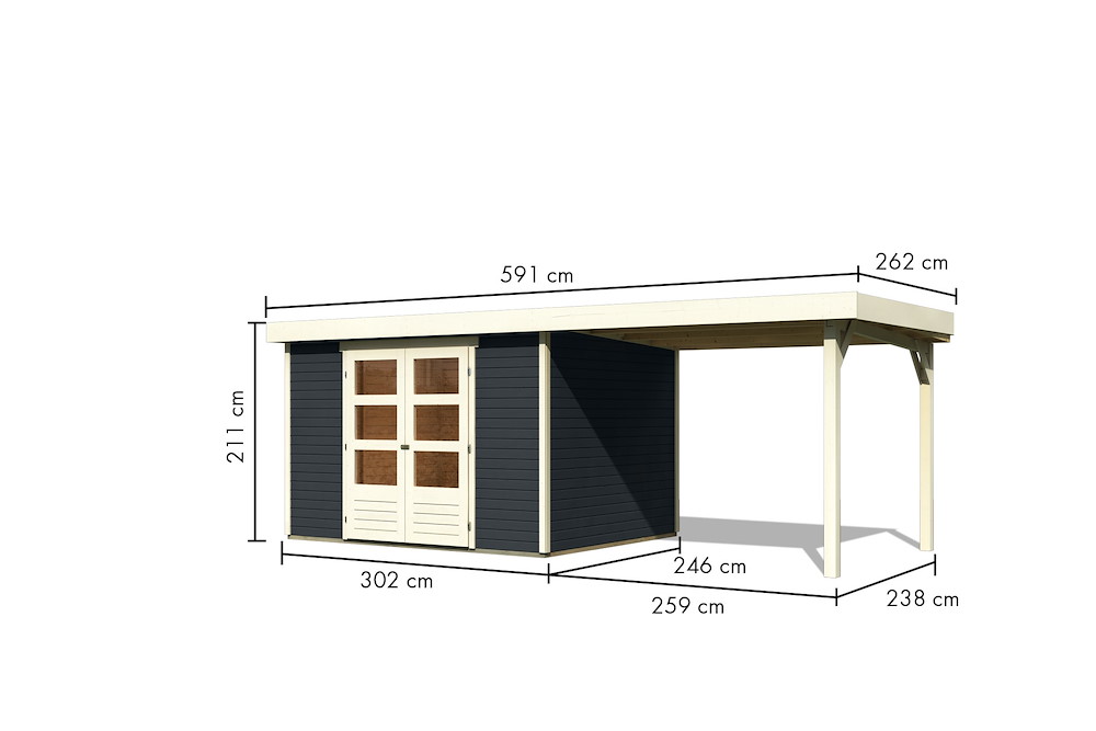 KARIBUHOLZT GH Askola 5 Anth 302x242x211 im Set mit Anbaudach 2 80 16954185