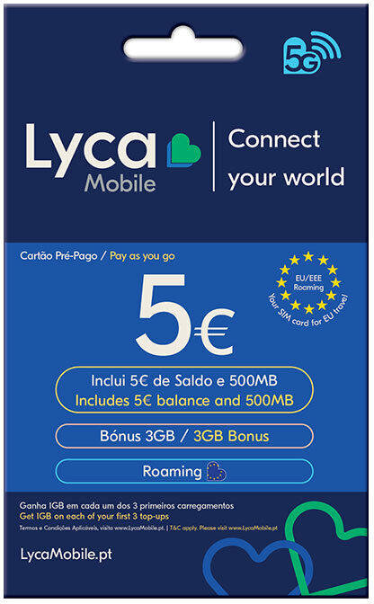 CARTÃO SIM LYCAMOBILE 5EUR