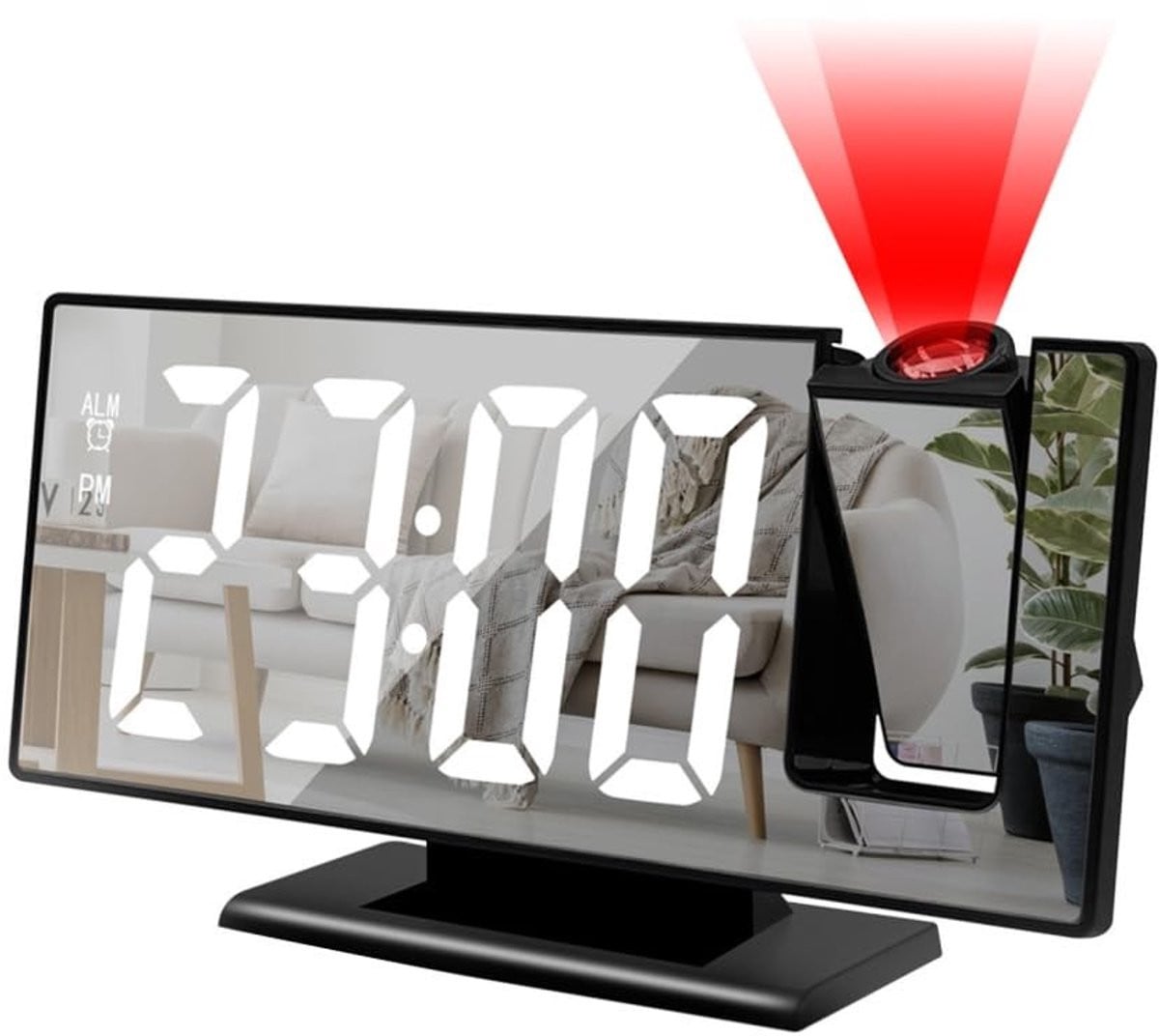 Dailygoods Projectiewekker met LED-display, Radiowekker met snooze-functie en 180 graden rotatie en instelbare helderheid