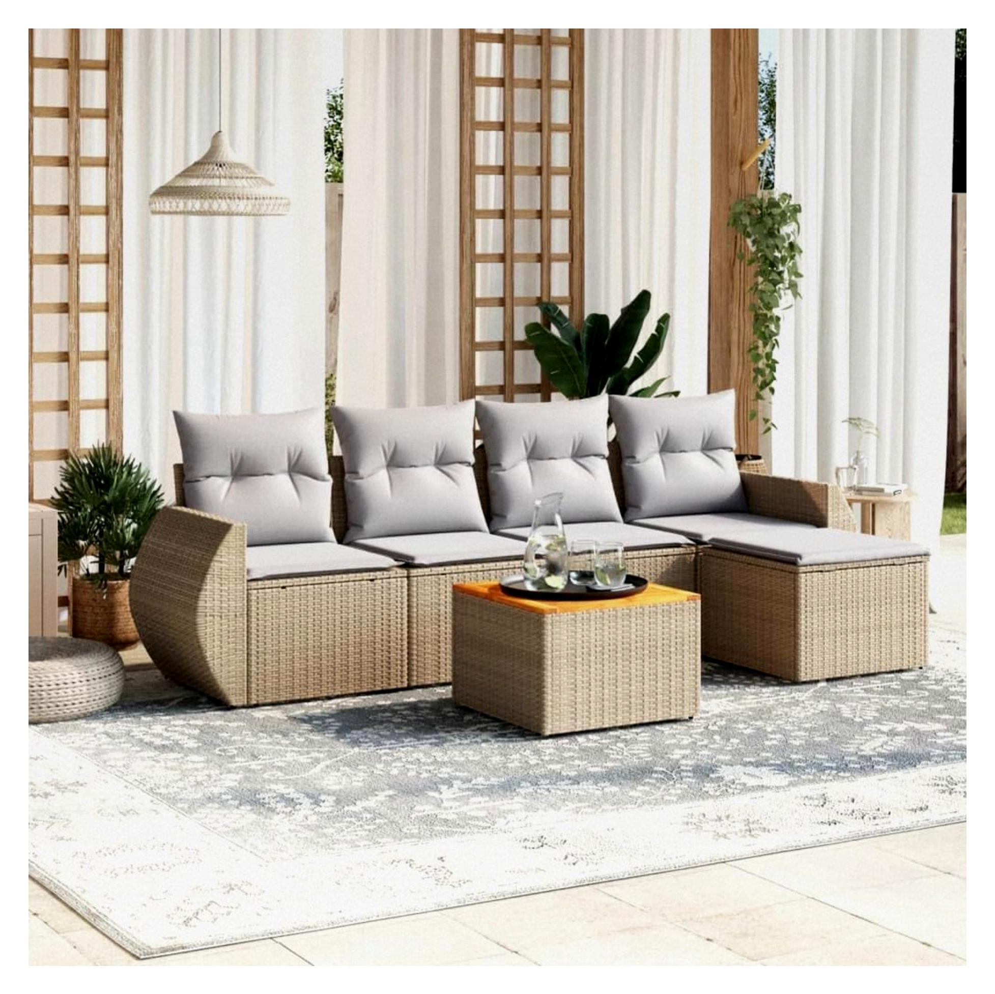 Gartenlounge mit Stauraum für Balkonmöbel, Rattan Sofa, Ecklounge, Outdoor Sitzecke