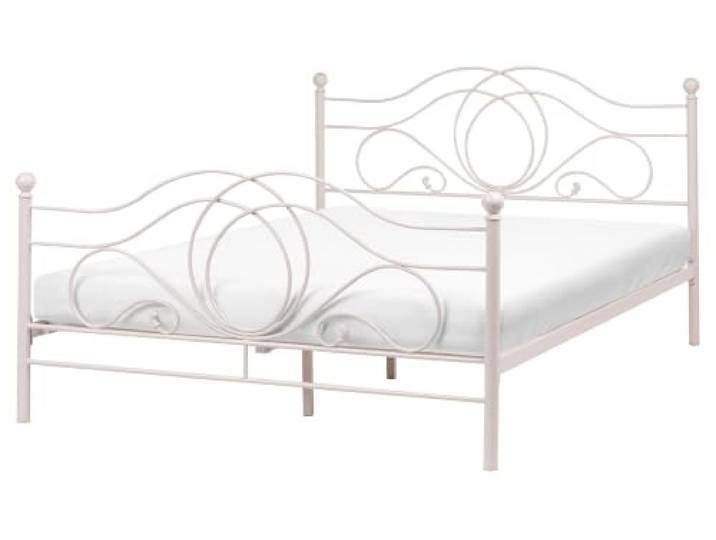 Beliani Metallbett Hellbeige 160 x 200 cm Metall Solides Gestell Integrierter Lattenrost Verzierungen Romantisch Klassisch