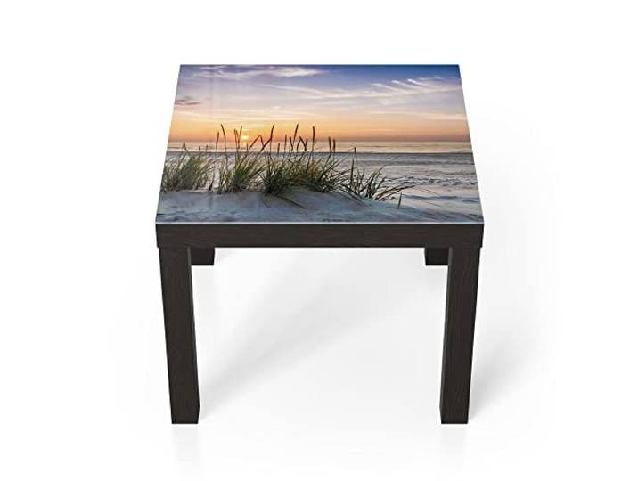 DEQORI Glastisch schwarz klein 55x55 cm Motiv Sonnenuntergang am Strand ausgefallener Beistelltisch aus Glas Hochglanz Couchtisch fürs Wohnzimmer moderner Couch Tisch mit Design