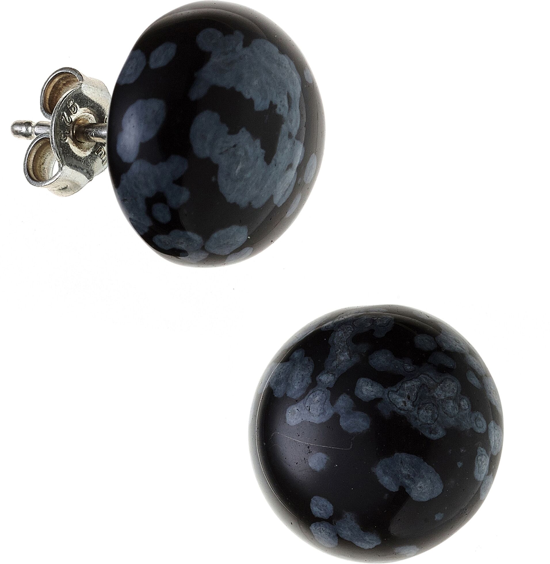 Paar Ohrstecker JOBO "Ohrringe mit Schneeflocken-Obsidian", silber (silber 925), Ohrringe, Damen, 12mm, Silber 925 (Sterlingsilber), 925 Silber rhodiniert