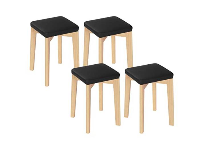 WOLTU Holzhocker 4er Set Massivholz Gepolstert Schwarz PU-Bezug 32,5x47x32,5 cm Esszimmerhocker Küchenstuhl