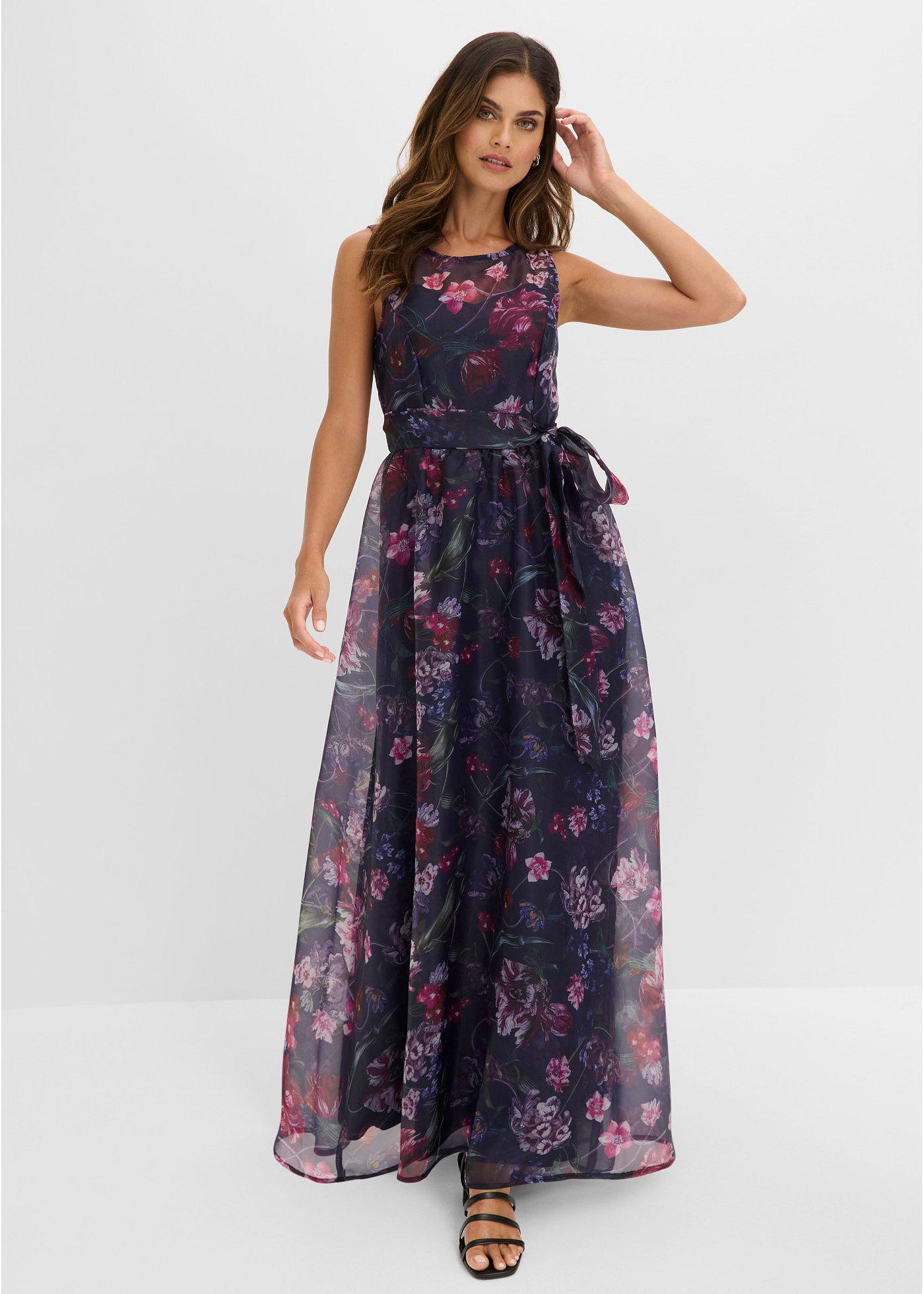 bonprix Maxikleid, blau, Gr.46, Bezauberndes Maxikleid aus feinem Organza mit Bindeband in der Taille