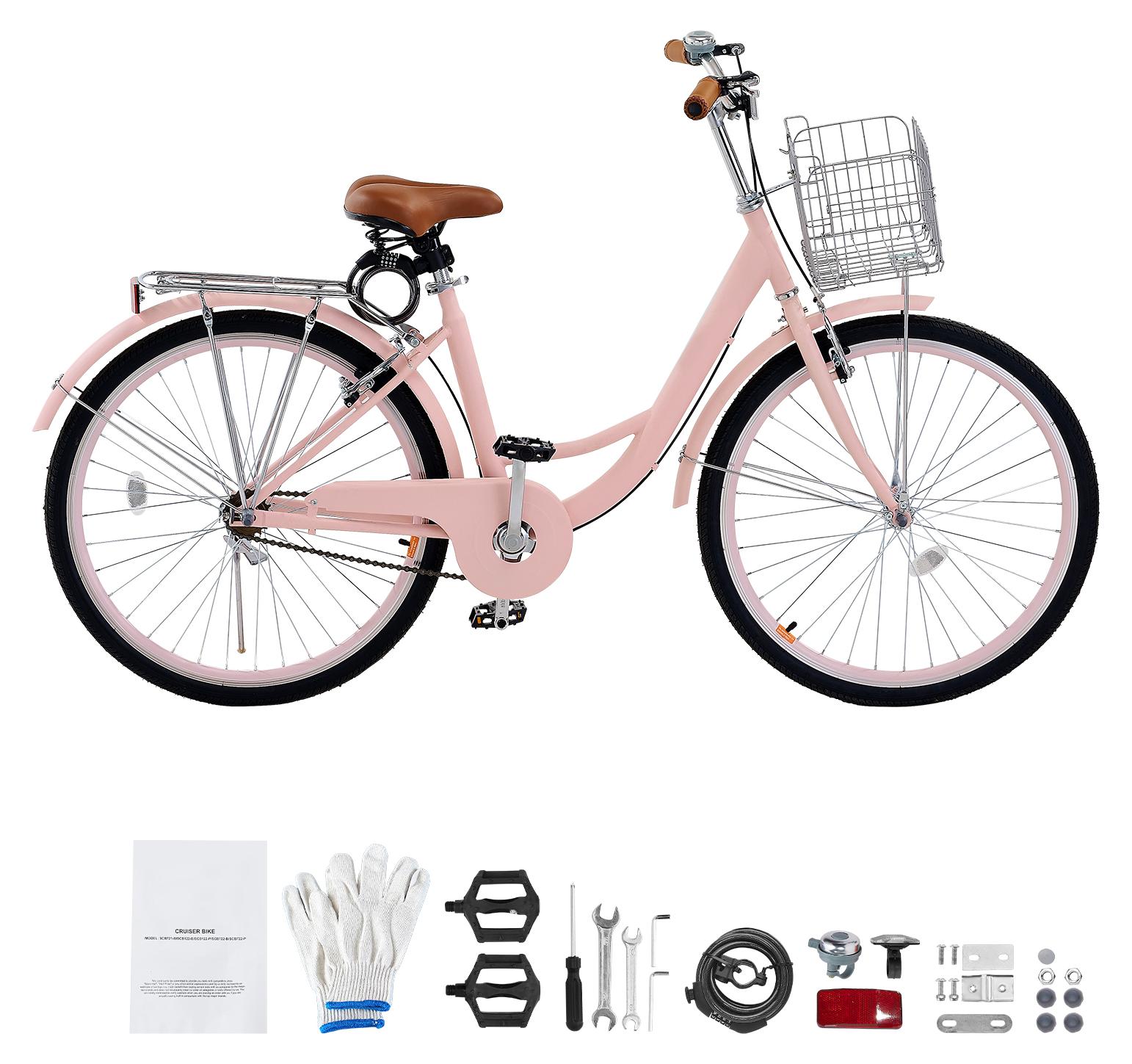 Cruiser Fahrrad (Reifendurchmesser 660, 4 mm) Beach Fahrrad mit großem Korb & Gepäckträger, Cruiser-Fahrrad mit verstellbarem Sitz