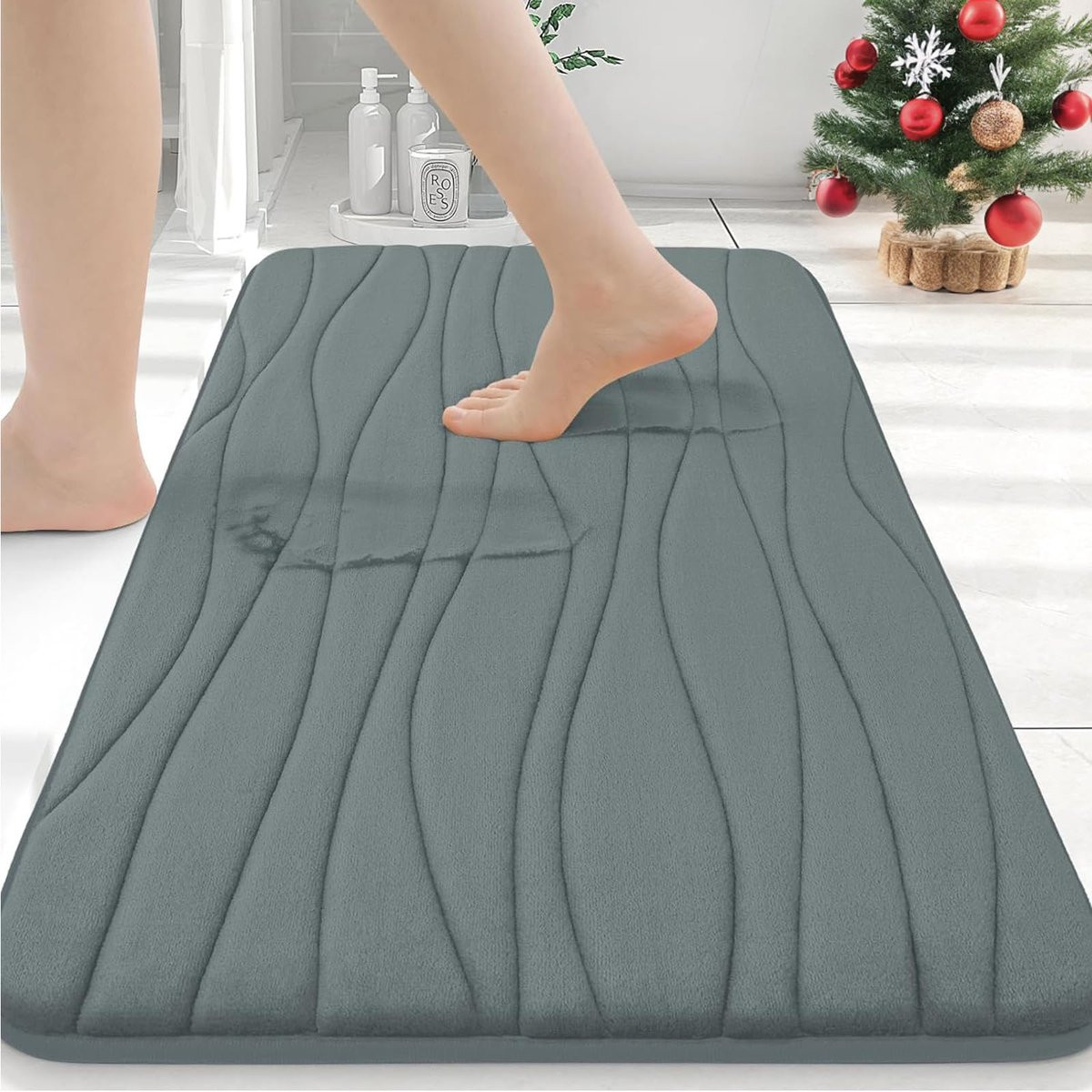 Homaxy Badmat - Traagschuim Antislip Douchemat - Grijs - 61 x 90 cm