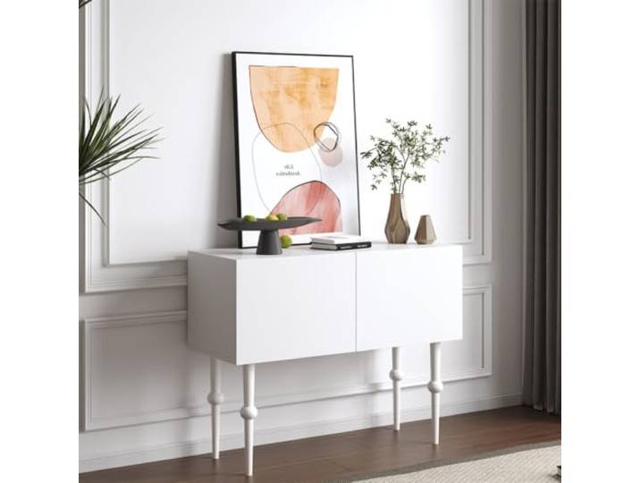 Weiwehome Massiver Konsolentisch, Eingangstisch mit 2 Türen & Stauraum Massivholz-Konstruktion, geräumiger Stauraum, modernes Design, stabiler Stand(White,39.4in*12.6in*29.5in)
