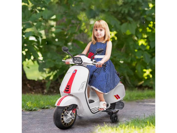 AIYAPLAY Moto Électrique Enfants Vespa avec Phare, Blanc