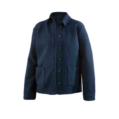 Jackenblazer GOLDNER "Kurzgröße Hemdjacke in Bouclé-Optik", Damen, Gr. 21, marine, gemustert, Modern, figurumspielend, V-Ausschnitt, Manschette, Blazer, aufgesetze Taschen am Vorderteil