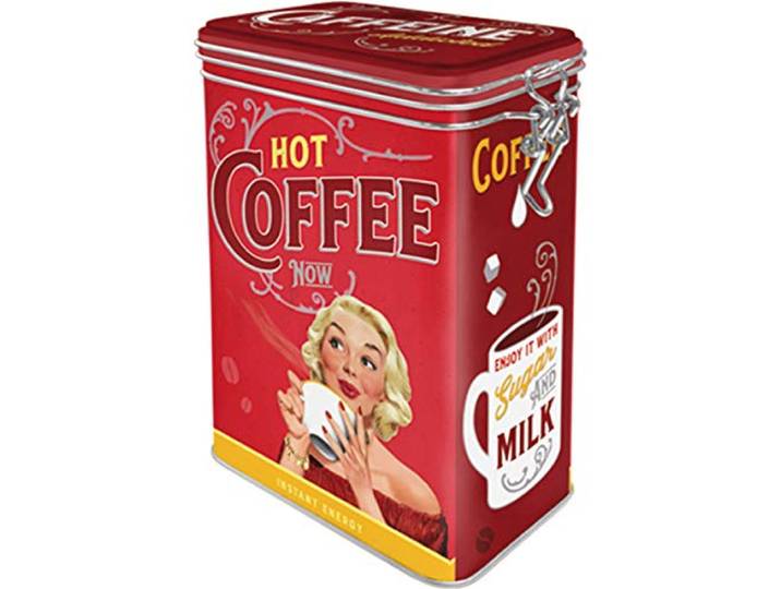 Nostalgic-Art Retro koffieblik, Hot Coffee Now – Geschenkidee voor nostalgiefans, Blik met aromadeksel, Vintage design, 1,3 l