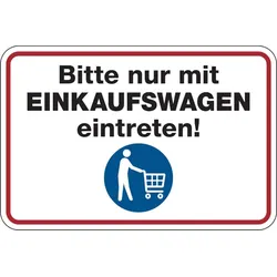 Hygieneschild, Nur mit Einkaufswagen eintreten, Folie, 100 x 150 mm - 150x100 mm Folie selbstklebend