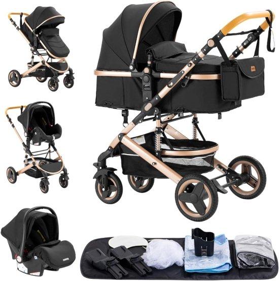 Kinderwagen 3-in-1 - Kombi-Kinderwagen - Sichere Fortbewegung - Doppelte Stoßdämpfung - 60 x 40 x 105 cm - Schwarz