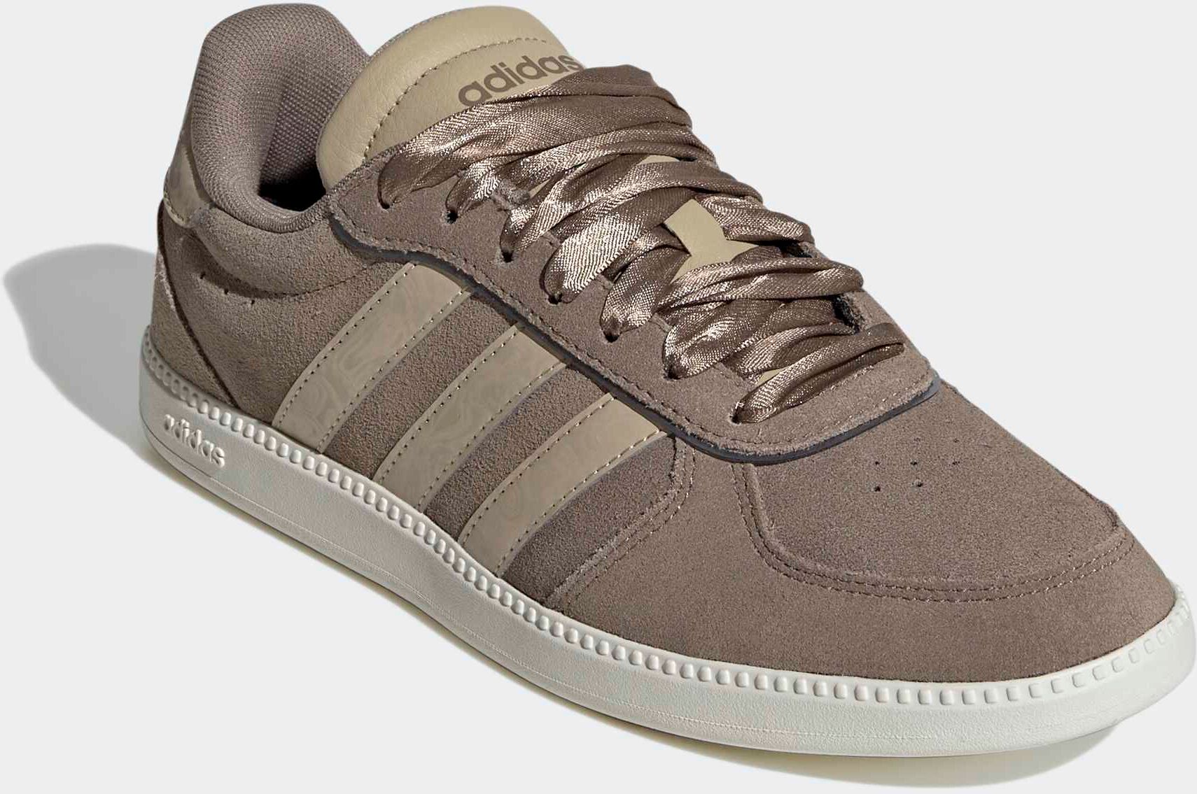 Sneaker ADIDAS SPORTSWEAR "BREAKNET SLEEK", Damen, Gr. 42,5, braun (khaki six, gold rw, sanftes weiß), Leder, Synthetik, Schuhe Sneaker, inspiriert vom Design des adidas handball spezial khaki six, gold rw, sanftes weiß 42,5