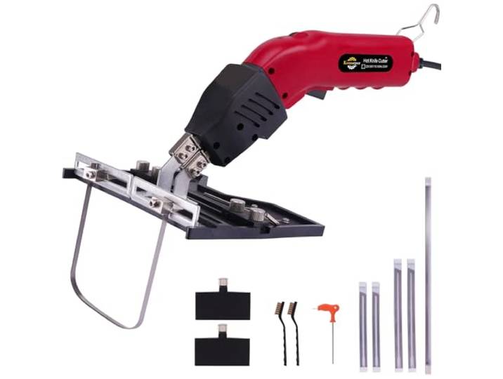 Komsepor 200W Styroporschneider Elektrische Heißmesser Schaumschneider mit 4 Nichrom Klingen 0-600℃ Styrocutter 220-240V mit Kühlsystem Geeignet für Styropor (Rot-Luftkühlung 200W+Steckplätze)